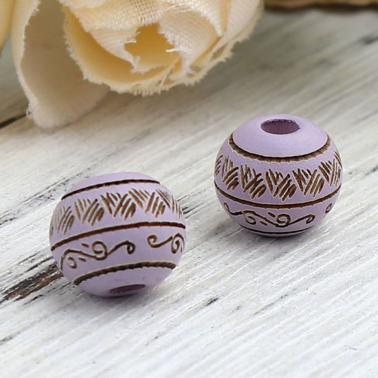 Picture of Natural Schima Superba Wood Spacer Beads Round Purple Stripe About 10mm Dia., Hole: Approx 2.6mm, 20 PCs