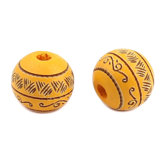 Picture of Natural Schima Superba Wood Spacer Beads Round Orange Stripe About 10mm Dia., Hole: Approx 2.6mm, 20 PCs