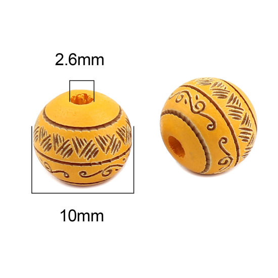 Picture of Natural Schima Superba Wood Spacer Beads Round Orange Stripe About 10mm Dia., Hole: Approx 2.6mm, 20 PCs