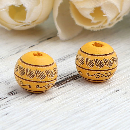 Picture of Natural Schima Superba Wood Spacer Beads Round Orange Stripe About 10mm Dia., Hole: Approx 2.6mm, 20 PCs