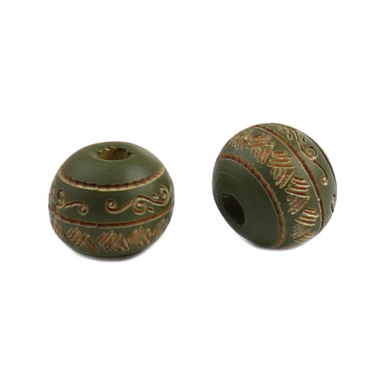 Picture of Natural Schima Superba Wood Spacer Beads Round Army Green Stripe About 10mm Dia., Hole: Approx 2.6mm, 20 PCs