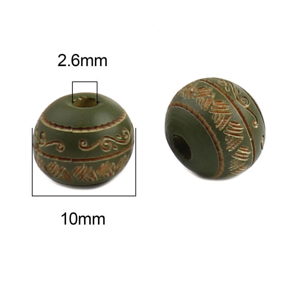 Picture of Natural Schima Superba Wood Spacer Beads Round Army Green Stripe About 10mm Dia., Hole: Approx 2.6mm, 20 PCs