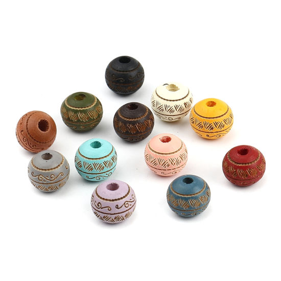 Picture of Natural Schima Superba Wood Spacer Beads Round Army Green Stripe About 10mm Dia., Hole: Approx 2.6mm, 20 PCs