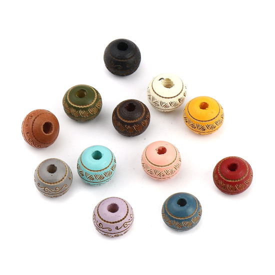 Picture of Natural Schima Superba Wood Spacer Beads Round Army Green Stripe About 10mm Dia., Hole: Approx 2.6mm, 20 PCs