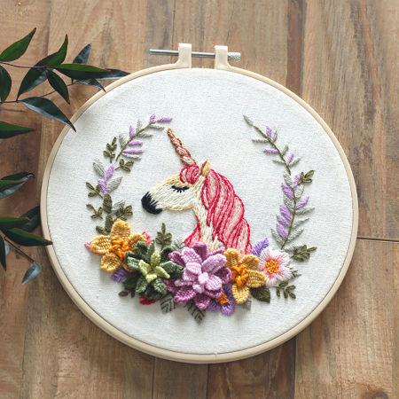 Bild von Baumwolle & Linnen DIY Handstickerei Paket Pferd Bunt Blume Blätter 1 Set