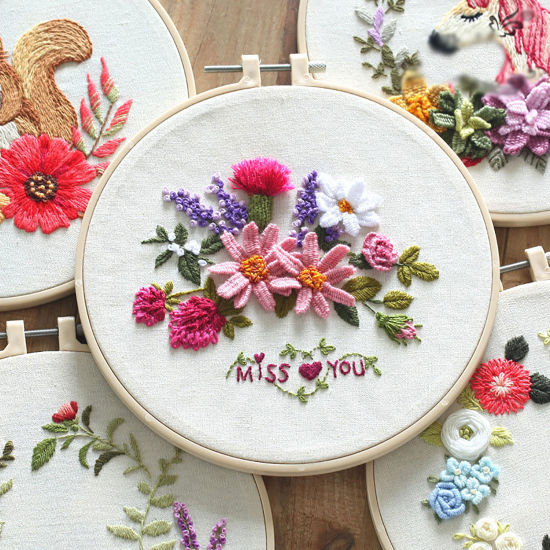コットン＆リネン DIYハンド刺繍パッケージ リス 多色 花葉 1 セット の画像