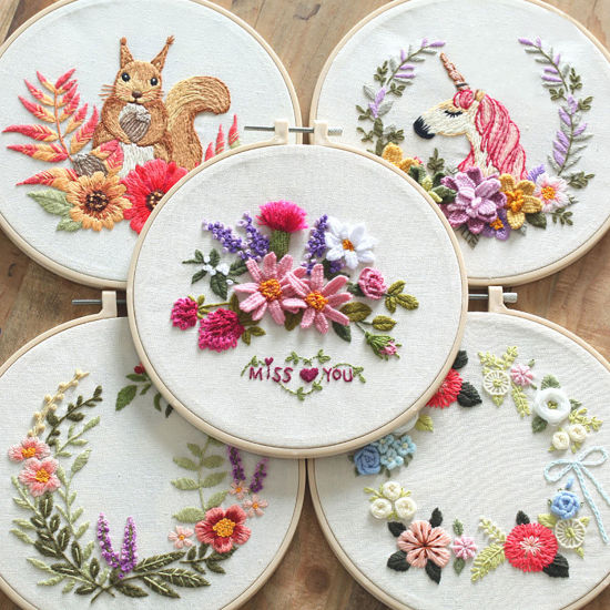 コットン＆リネン DIYハンド刺繍パッケージ 多色 花葉 1 セット の画像
