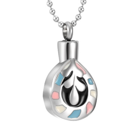 Picture of Stainless Steel Cremation Ash Urn Pendants Drop Silver Tone Multicolor Can Open 30mm x 20mm, 1 Piece