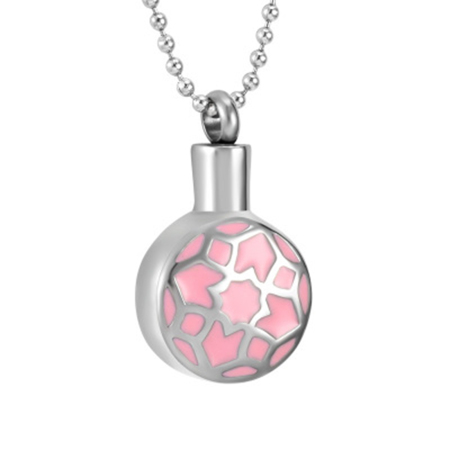 Picture of Stainless Steel Cremation Ash Urn Pendants Round Silver Tone Pink Can Open 30mm x 20mm, 1 Piece