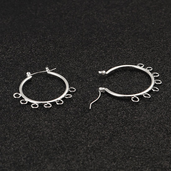 Picture of Zinc Based Alloy Hoop Earrings Findings Circle Ring Silver Tone W/ Loop 37mm x 37mm, Post/ Wire Size: (21 gauge), 1 Pair