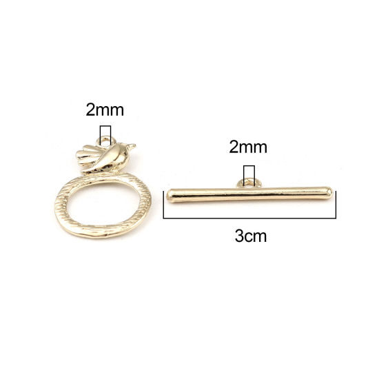 Picture of Zinc Based Alloy Toggle Clasps Circle Ring Gold Plated Bird 30mm x 6mm 25mm x 17mm, 5 Sets