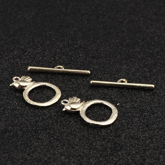 Picture of Zinc Based Alloy Toggle Clasps Circle Ring Gold Plated Bird 30mm x 6mm 25mm x 17mm, 5 Sets
