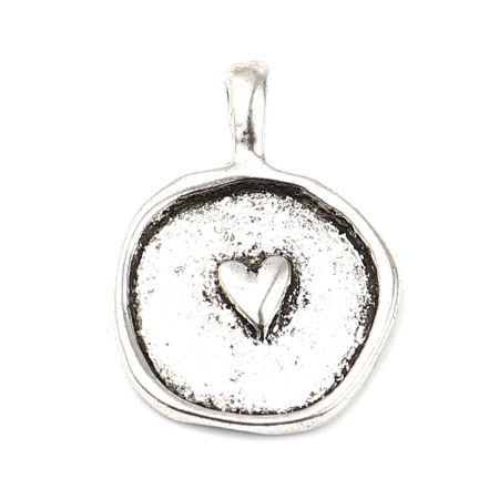 Bild von Zinklegierung Charms Rund Antiksilber Herz 24mm x 17mm, 10 Stück