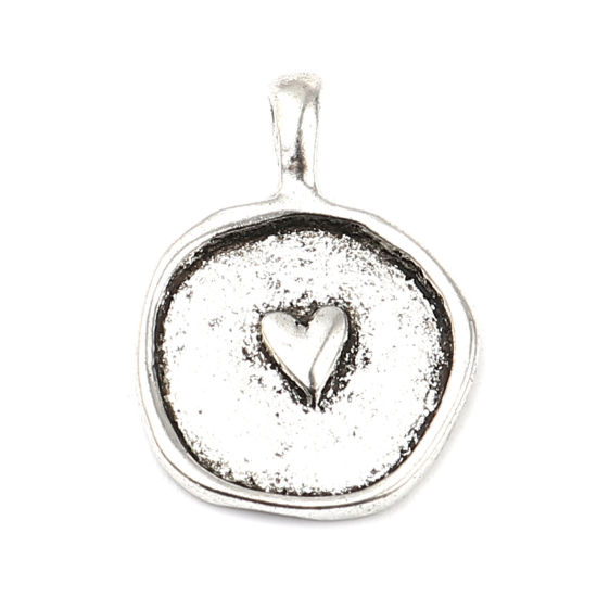 Bild von Zinklegierung Charms Rund Antiksilber Herz 24mm x 17mm, 10 Stück