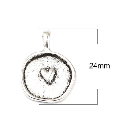 Bild von Zinklegierung Charms Rund Antiksilber Herz 24mm x 17mm, 10 Stück