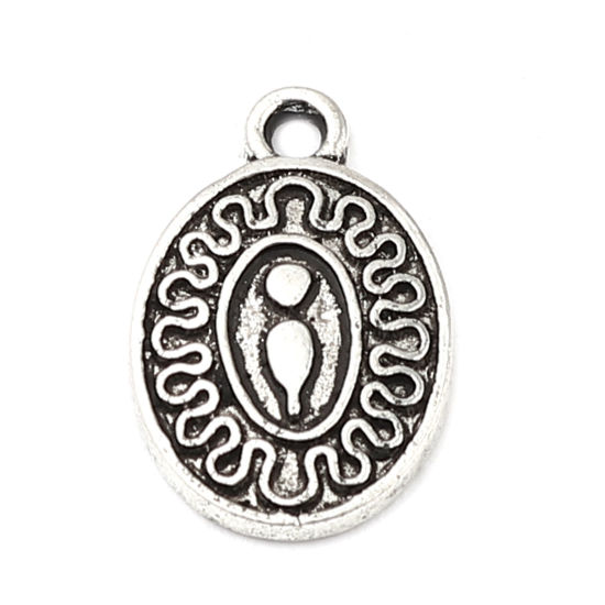 Bild von Zinklegierung Charms Oval Antiksilber 17mm x 11mm, 20 Stück