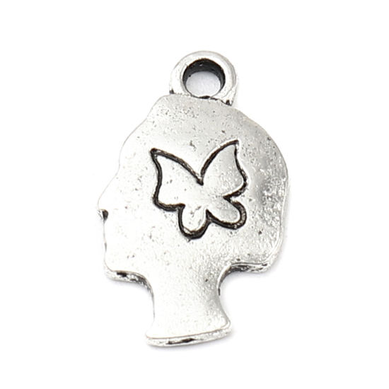 Bild von Zinklegierung Charms Mädchen Antiksilber Schmetterling 17mm x 10mm, 20 Stück