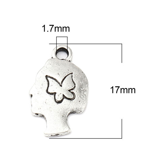 Bild von Zinklegierung Charms Mädchen Antiksilber Schmetterling 17mm x 10mm, 20 Stück