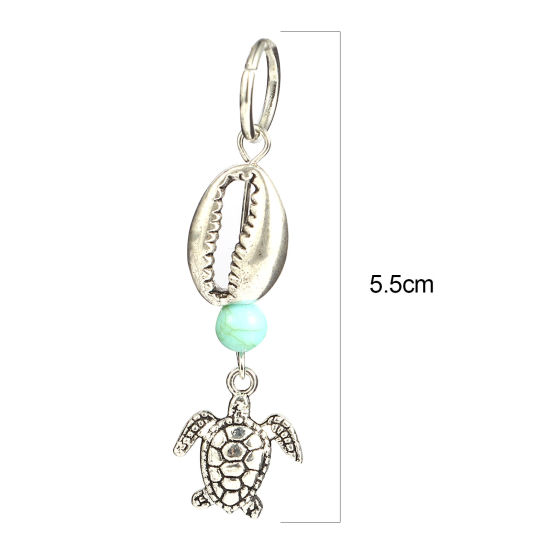 Picture of Acrylic Ocean Jewelry Knitting Stitch Markers Sea Turtle Animal Antique Silver Color Cyan Shell 55mm x 12mm, 10 PCs