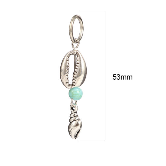 Picture of Acrylic Ocean Jewelry Knitting Stitch Markers Conch/ Sea Snail Antique Silver Color Cyan Shell 53mm x 12mm, 10 PCs