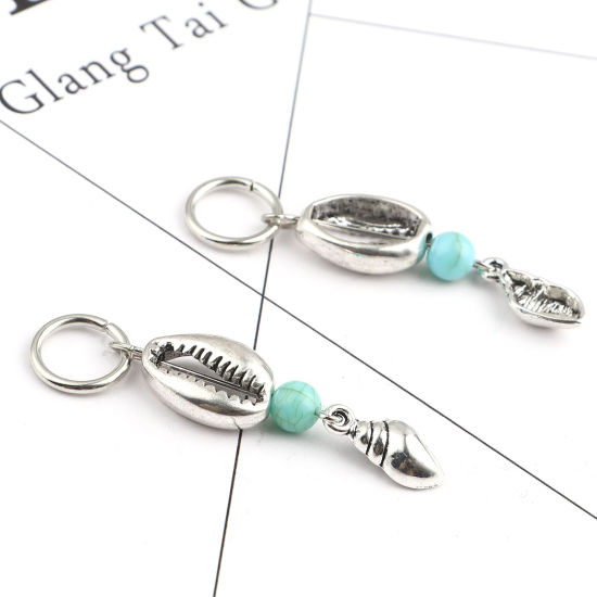 Bild von Acryl Ozean Schmuck Stricken Stitch Markers Strandschnecke Antiksilber Cyanblau Muschelschale 53mm x 12mm, 10 Stück