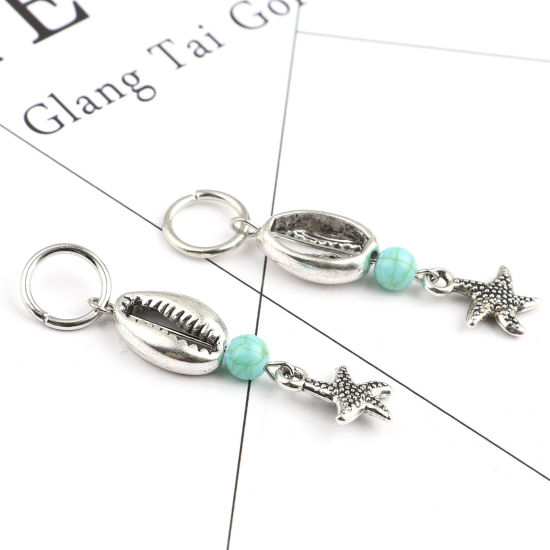 Bild von Acryl Ozean Schmuck Stricken Stitch Markers Seesterne Antiksilber Cyanblau Muschelschale 54mm x 12mm, 10 Stück