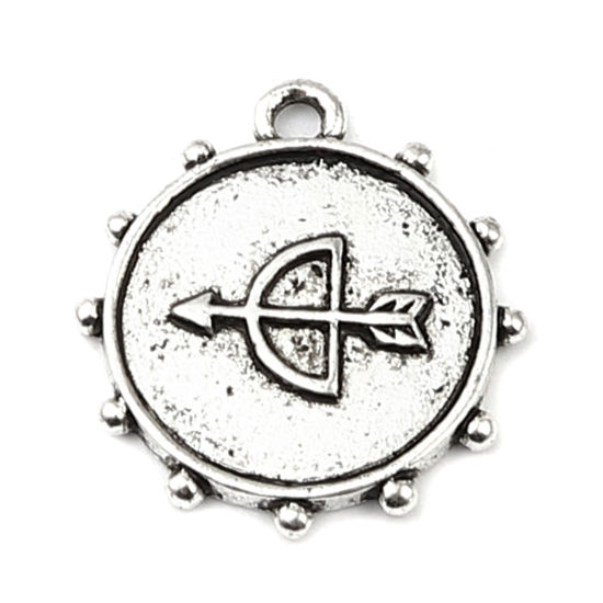 Bild von Zinklegierung Charms Pfeil Antiksilber Rund 23mm x 21mm, 10 Stück