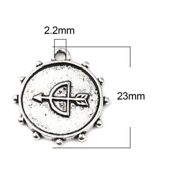 Bild von Zinklegierung Charms Pfeil Antiksilber Rund 23mm x 21mm, 10 Stück