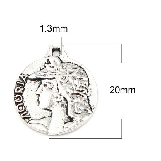 Изображение Цинковый Сплав Подвески Круглые Античное Серебро Девушка 20мм x 17мм, 20 ШТ