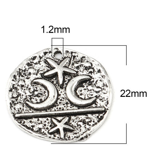Bild von Zinklegierung Galaxis Charms Rund Antiksilber Mond 22mm D., 10 Stück