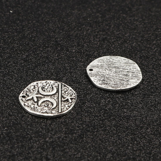 Bild von Zinklegierung Galaxis Charms Rund Antiksilber Mond 22mm D., 10 Stück
