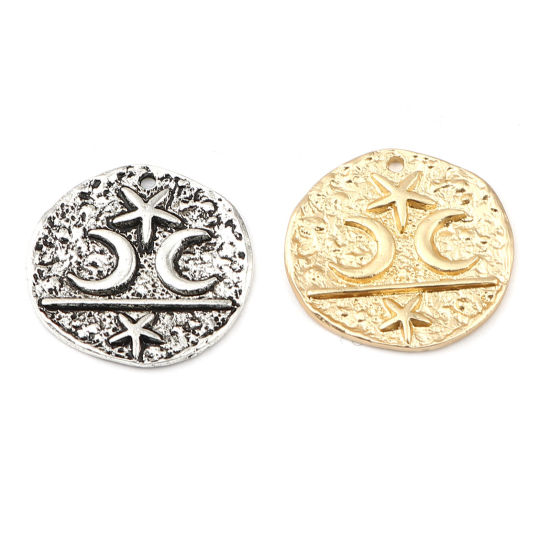 Bild von Zinklegierung Galaxis Charms Rund Antiksilber Mond 22mm D., 10 Stück
