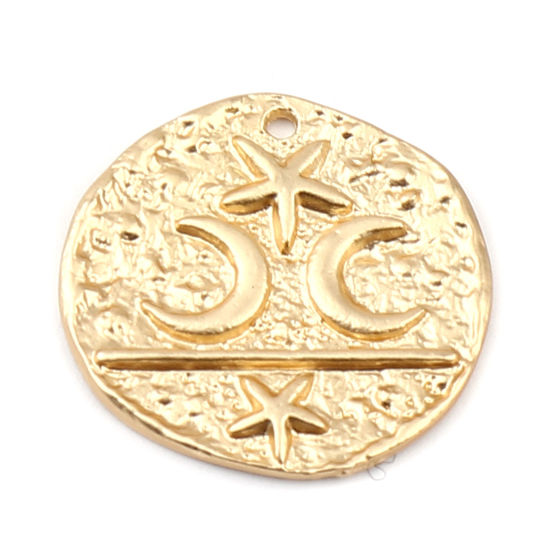 Bild von Zinklegierung Galaxis Charms Rund Matt Gold Mond 22mm D., 5 Stück