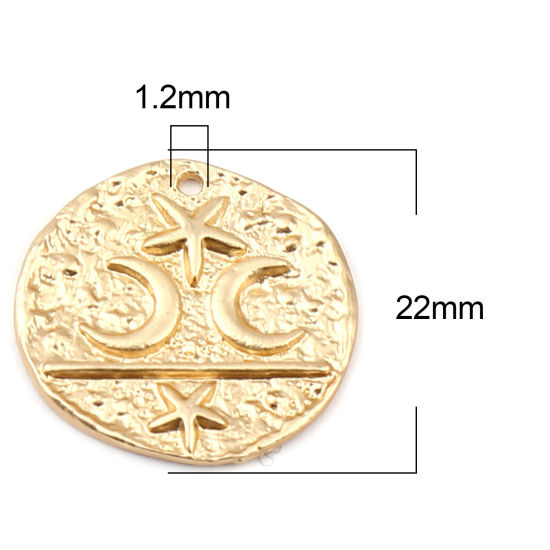 Bild von Zinklegierung Galaxis Charms Rund Matt Gold Mond 22mm D., 5 Stück