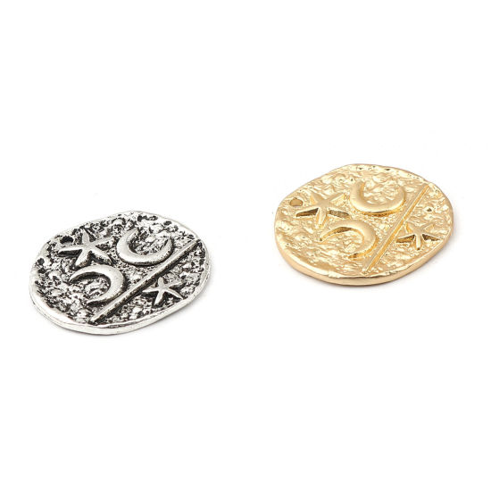 Bild von Zinklegierung Galaxis Charms Rund Matt Gold Mond 22mm D., 5 Stück