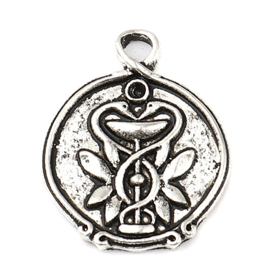 Bild von Zinklegierung Charms Rund Antiksilber (für ss5 Spitzboden Strasssteine) Schwan 24mm x 19mm, 10 Stück