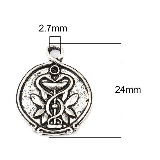 Bild von Zinklegierung Charms Rund Antiksilber (für ss5 Spitzboden Strasssteine) Schwan 24mm x 19mm, 10 Stück