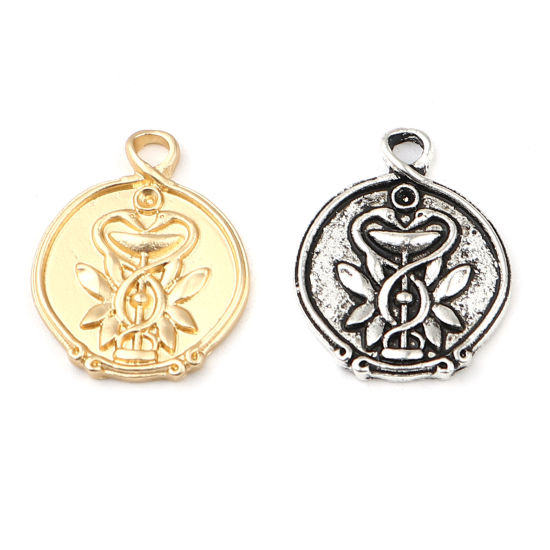 Bild von Zinklegierung Charms Rund Antiksilber (für ss5 Spitzboden Strasssteine) Schwan 24mm x 19mm, 10 Stück