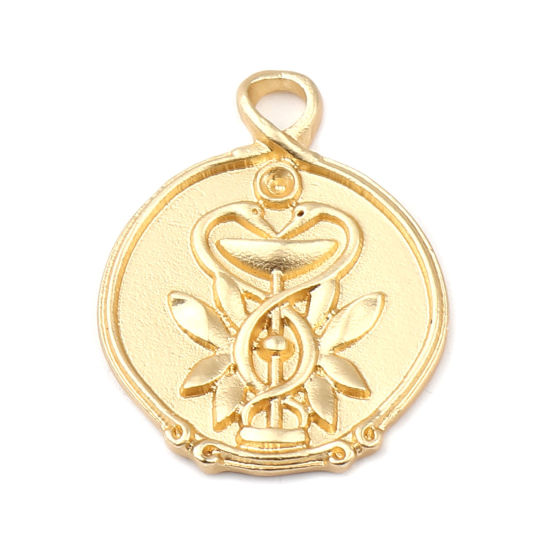 Bild von Zinklegierung Charms Rund Matt Gold (für ss5 Spitzboden Strasssteine) Schwan 24mm x 19mm, 5 Stück