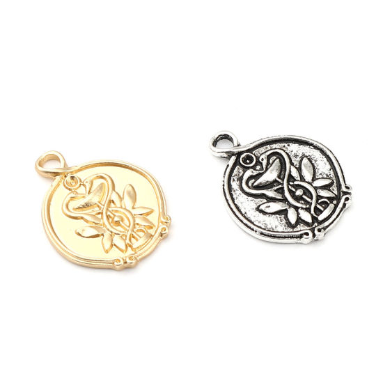 Bild von Zinklegierung Charms Rund Matt Gold (für ss5 Spitzboden Strasssteine) Schwan 24mm x 19mm, 5 Stück