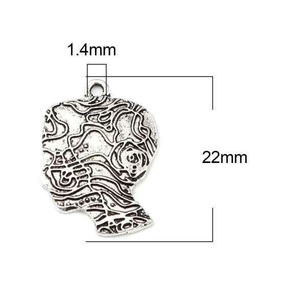 Bild von Zinklegierung Charms Kopf von Mensch Antiksilber 22mm x 16mm, 20 Stück