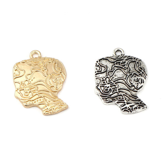 Bild von Zinklegierung Charms Kopf von Mensch Antiksilber 22mm x 16mm, 20 Stück