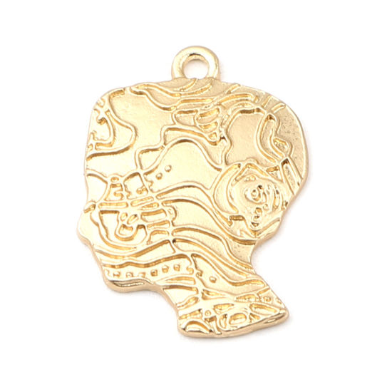 Bild von Zinklegierung Charms Kopf von Mensch Matt Gold 22mm x 16mm, 5 Stück