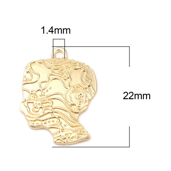 Bild von Zinklegierung Charms Kopf von Mensch Matt Gold 22mm x 16mm, 5 Stück