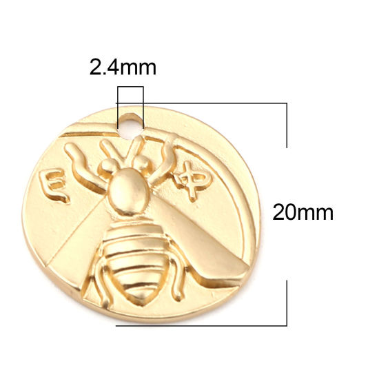 Bild von Zinklegierung Insekt Charms Rund Matt Gold Biene 20mm x 19mm, 5 Stück