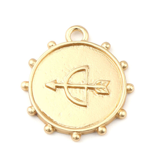 Bild von Zinklegierung Charms Pfeil Matt Gold Rund 23mm x 21mm, 5 Stück