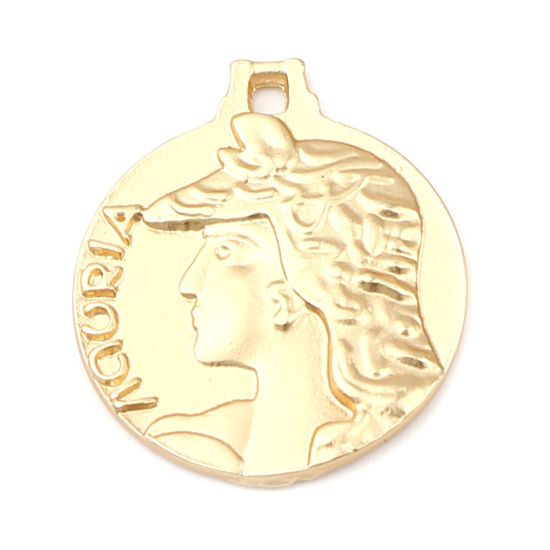 Bild von Zinklegierung Charms Rund Matt Gold Frau 20mm x 17mm, 5 Stück