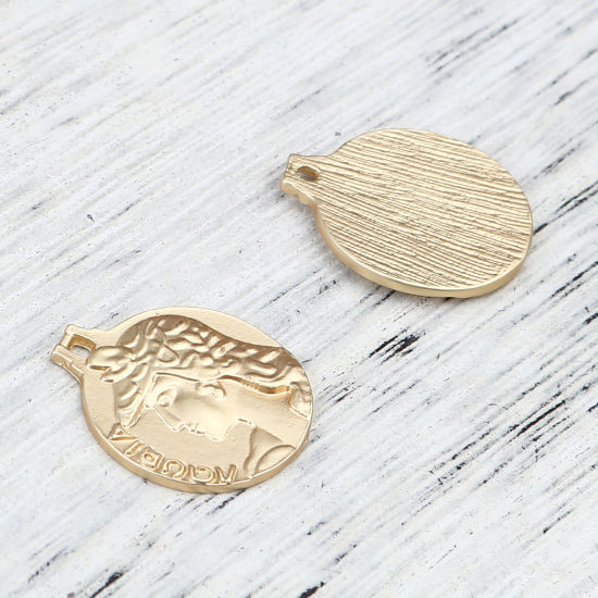 Bild von Zinklegierung Charms Rund Matt Gold Frau 20mm x 17mm, 5 Stück
