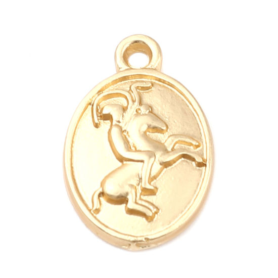 Bild von Zinklegierung Charms Oval Matt Gold Pferd 18mm x 11mm, 10 Stück