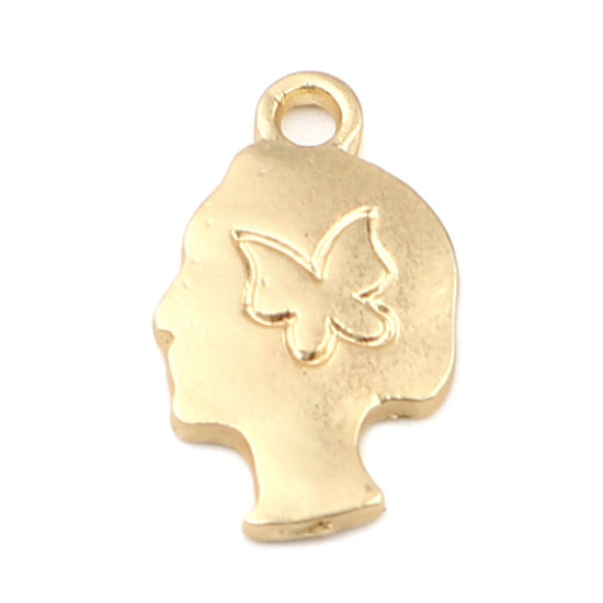 Bild von Zinklegierung Charms Mädchen Matt Gold Schmetterling 17mm x 10mm, 10 Stück